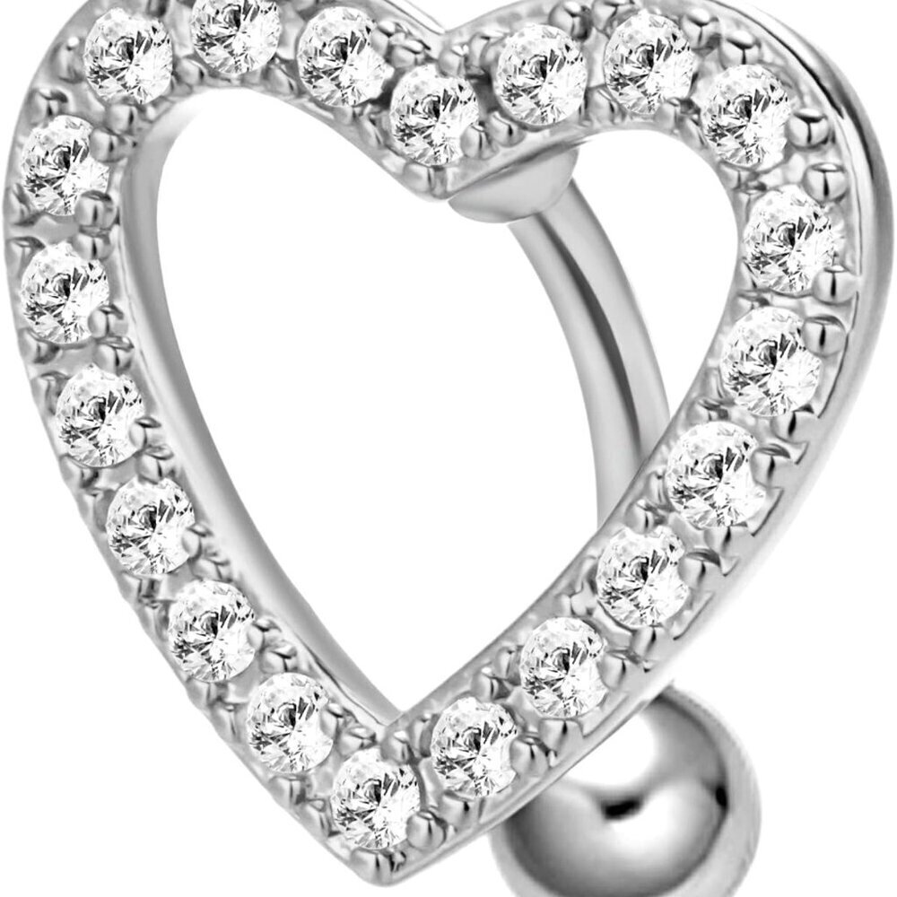 Elegant Heart CZ Crystal Belly Button Ring | 14G Surgical Steel | Hypoallergenic